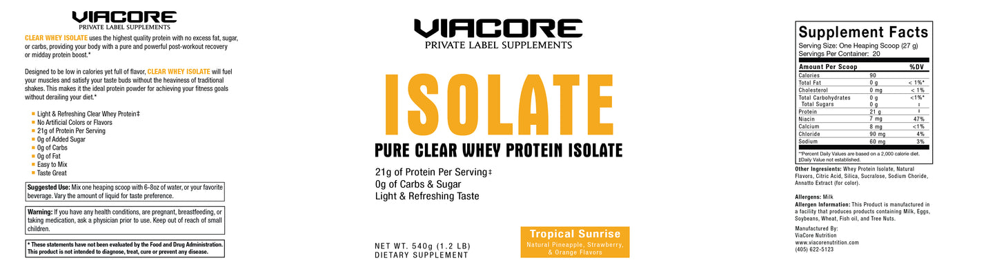Pure Clear Whey Protein Isolate, Tropical Sunrise, (540 g / 1.2 lb)