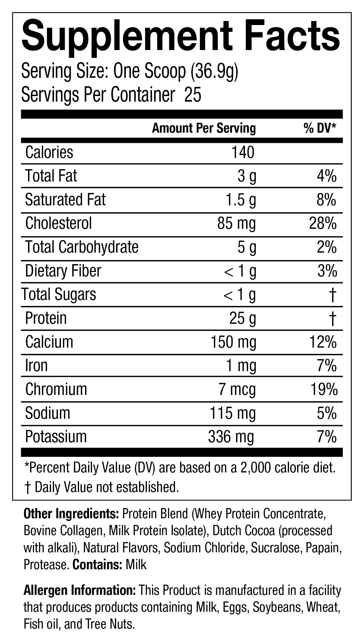 ViaCore Daily Protein+ Chocolate (2432) supplement facts panel